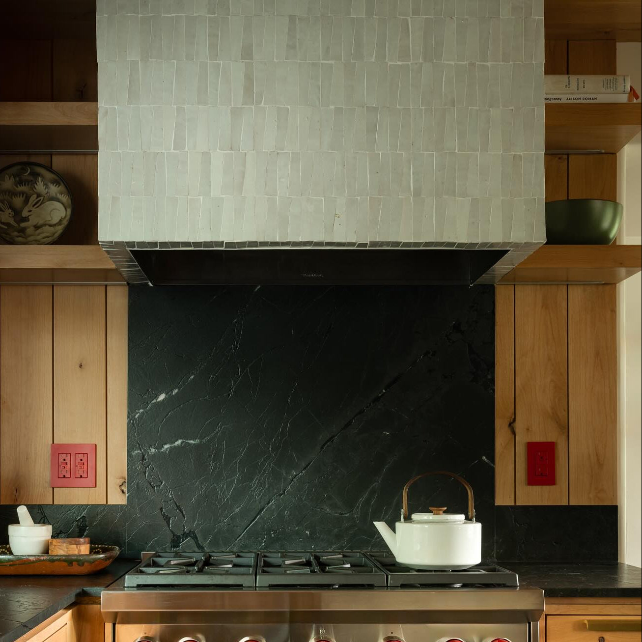 Cream Tasmim zellige mosaic installed, single-color geometric pattern