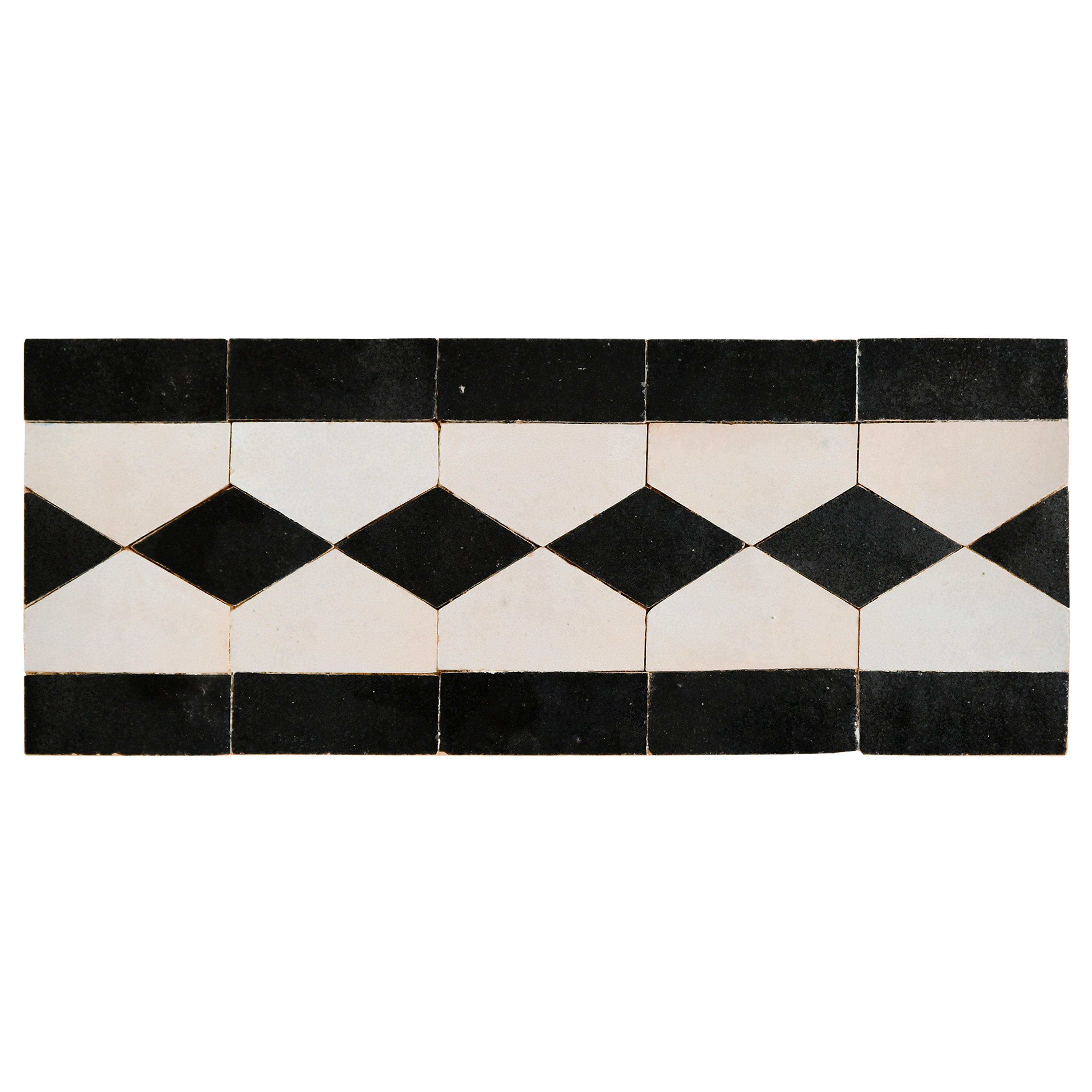 Black and white diamond patterned tiles on a white background