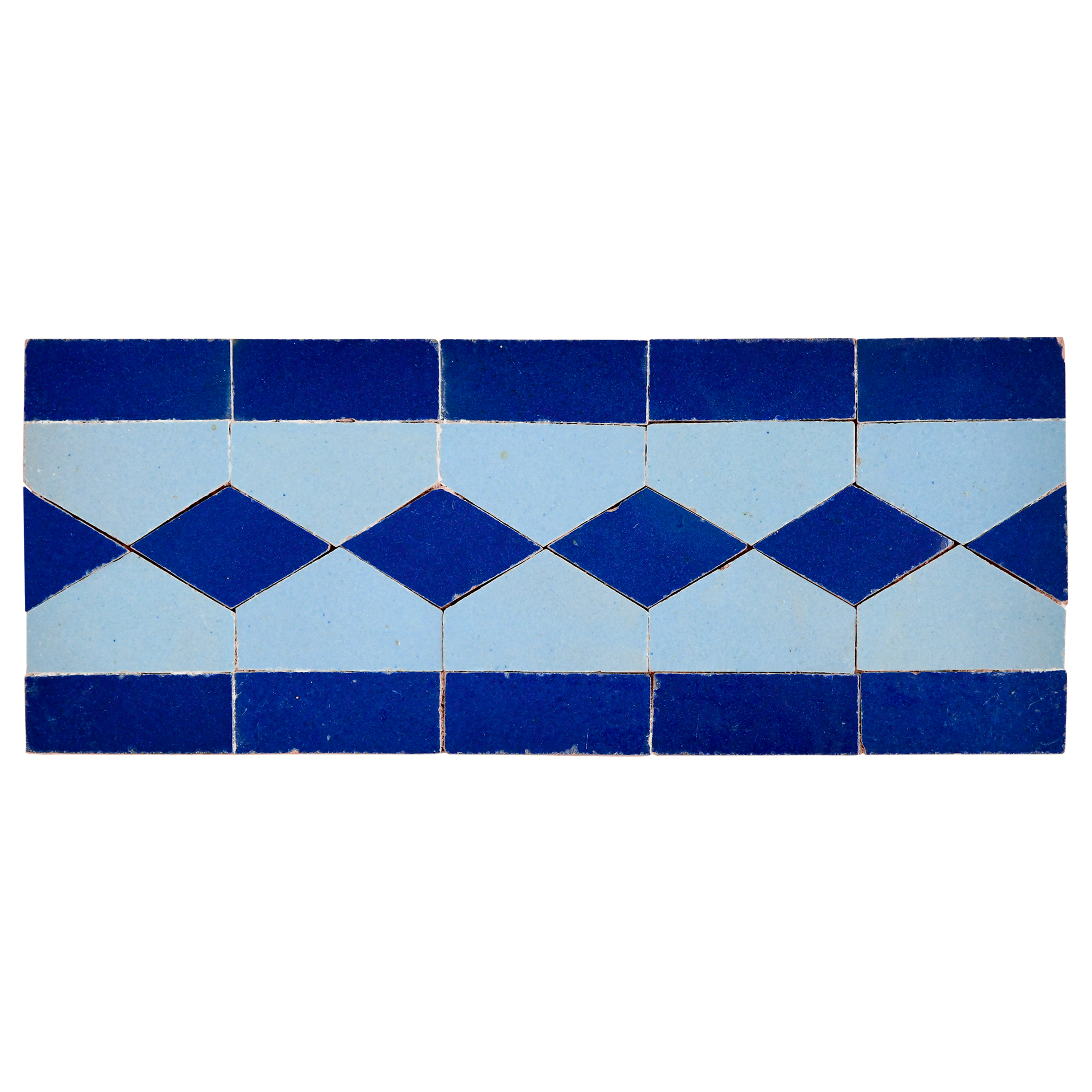 Tile with blue and light blue diamond pattern on a white background