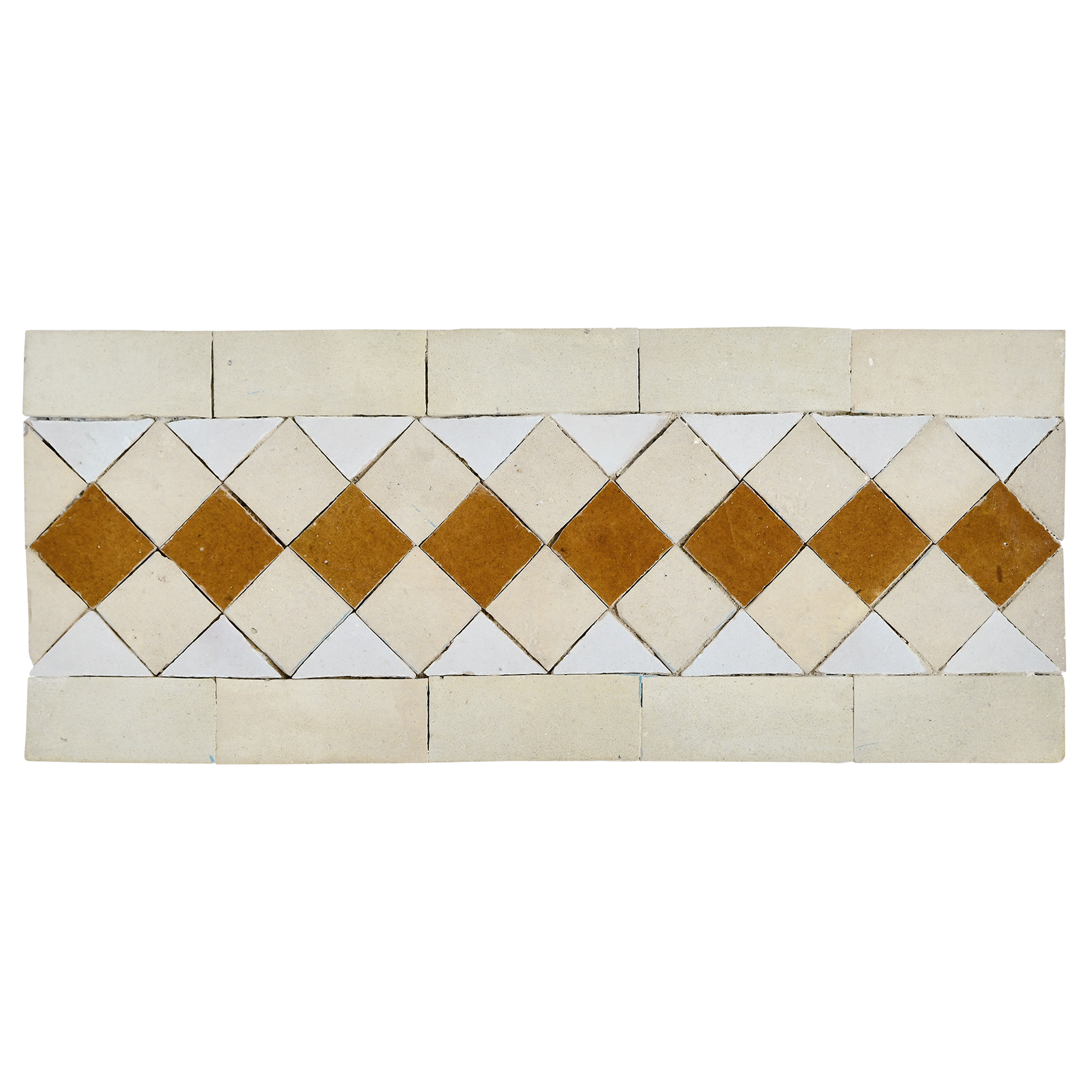 Decorative wall tile with diamond pattern in brown, beige, and white on a white background