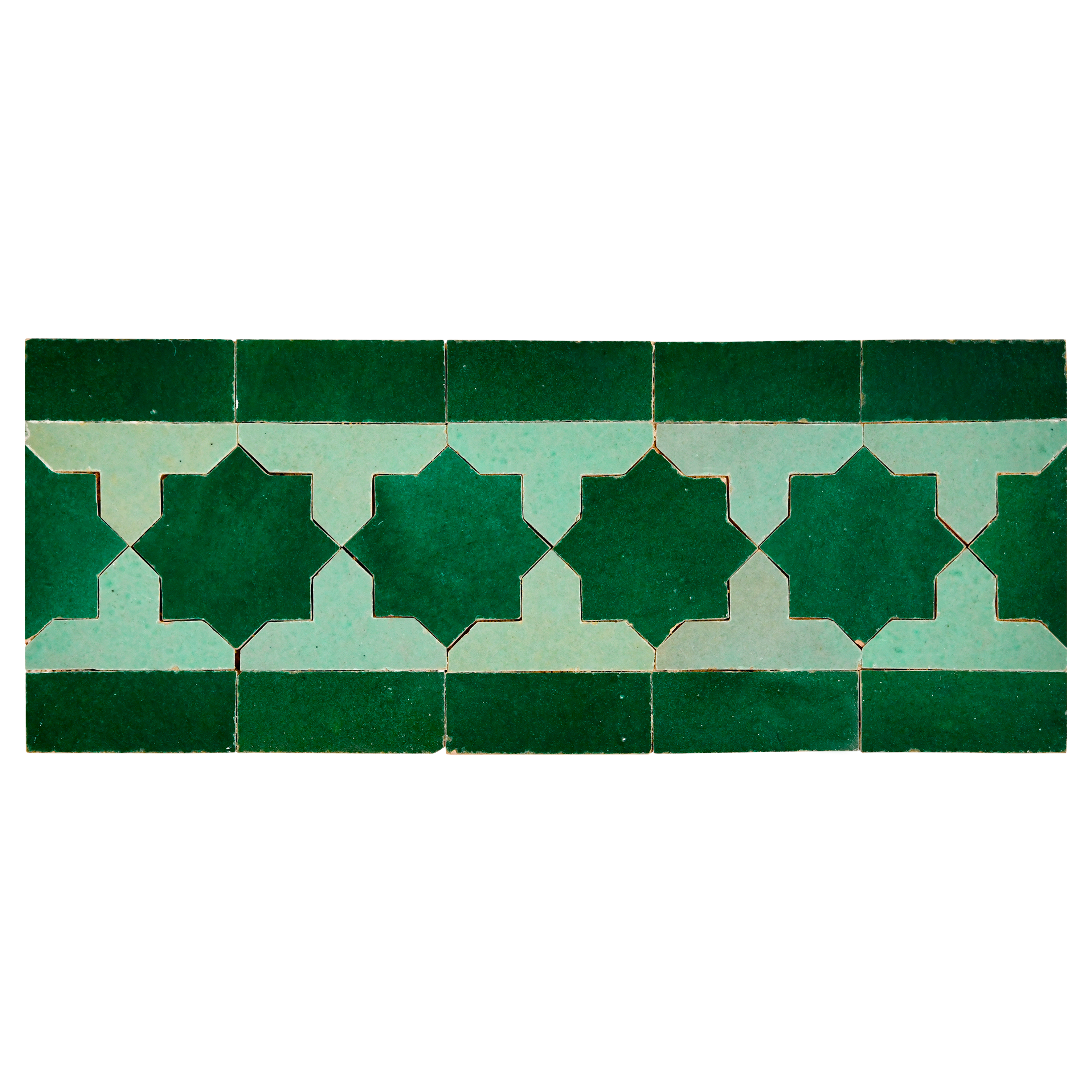 Green and light green decorative tile pattern on a white background