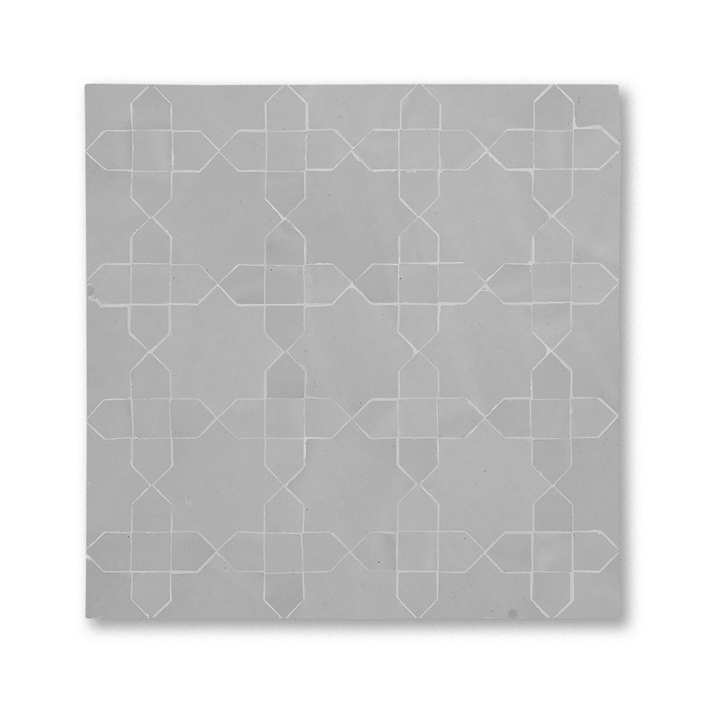 Blanc zellige Khatem mosaic, eight-pointed star pattern handmade in Fez, Morocco