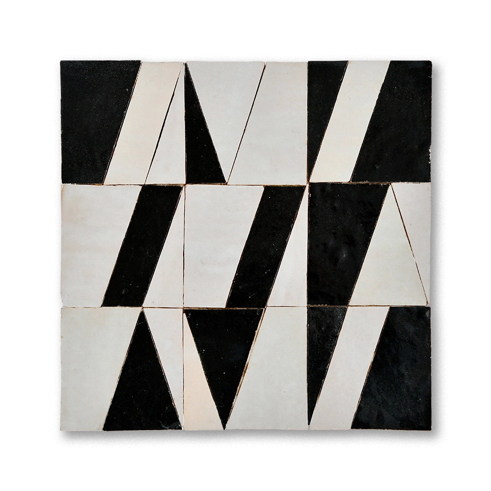 Tasmim zellige mosaic tile in Cream and Titanium, handmade in Fez, Morocco