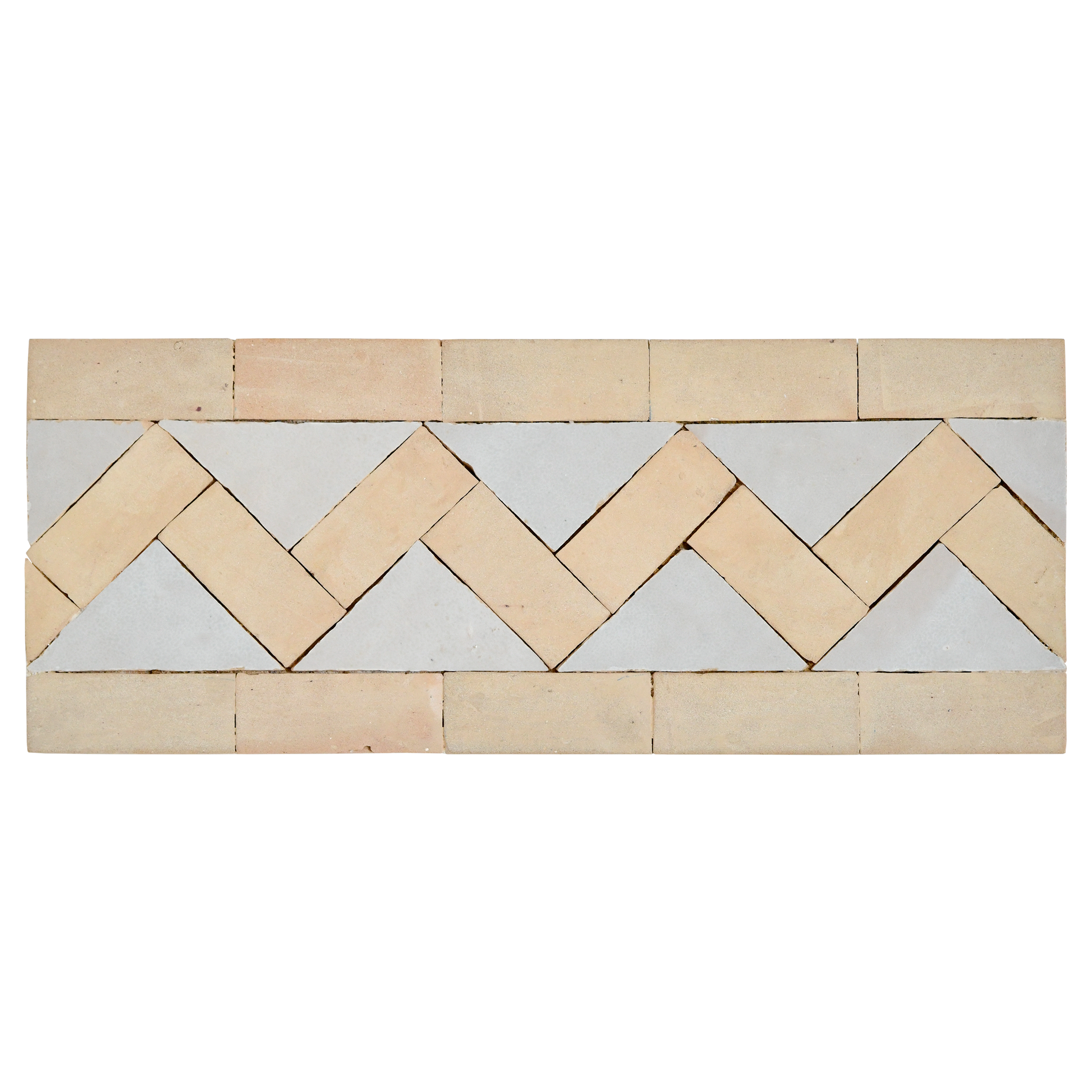 Patterned wooden panel with a chevron design on a white background