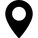 Black location icon on a white background