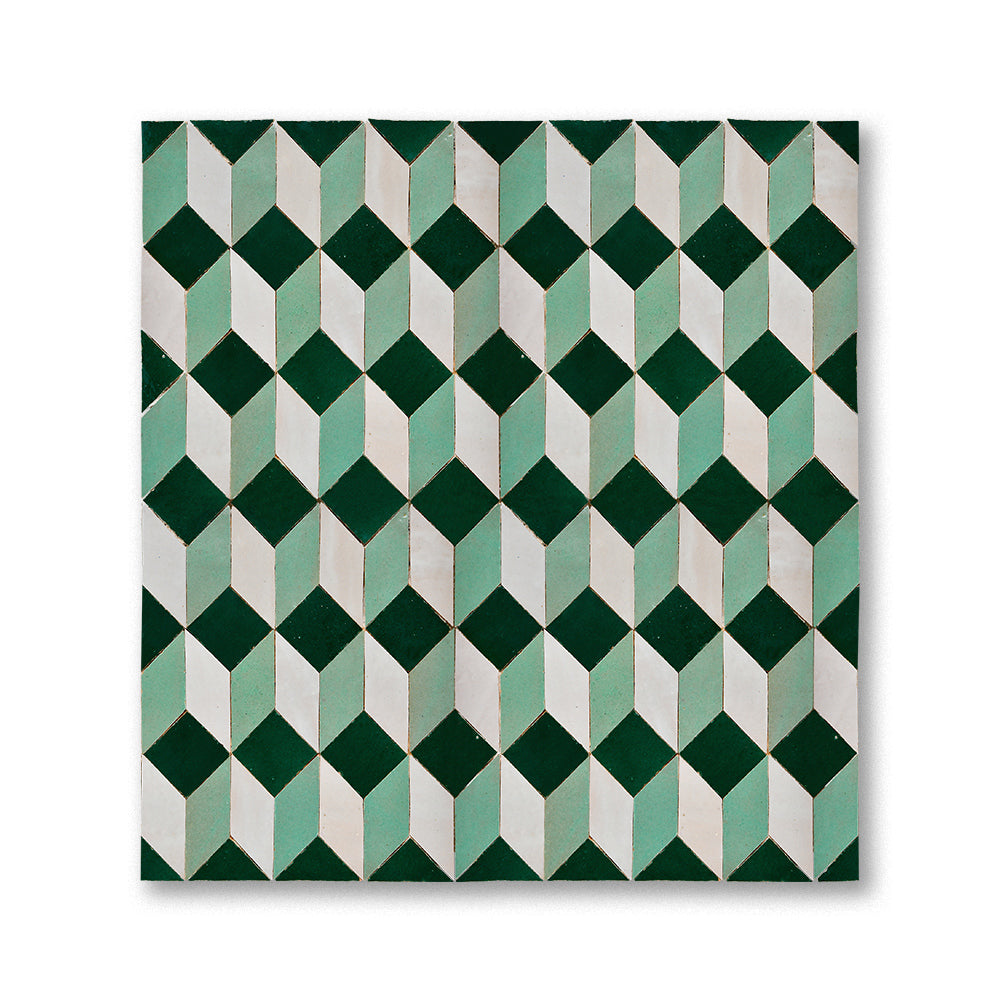zellige mosaic Illusion Cream Atlas sage Forest green