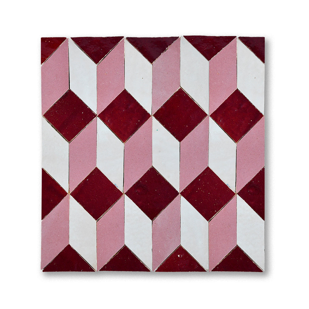 zellige mosaic Illusion Cream Perfect pink Maroon
