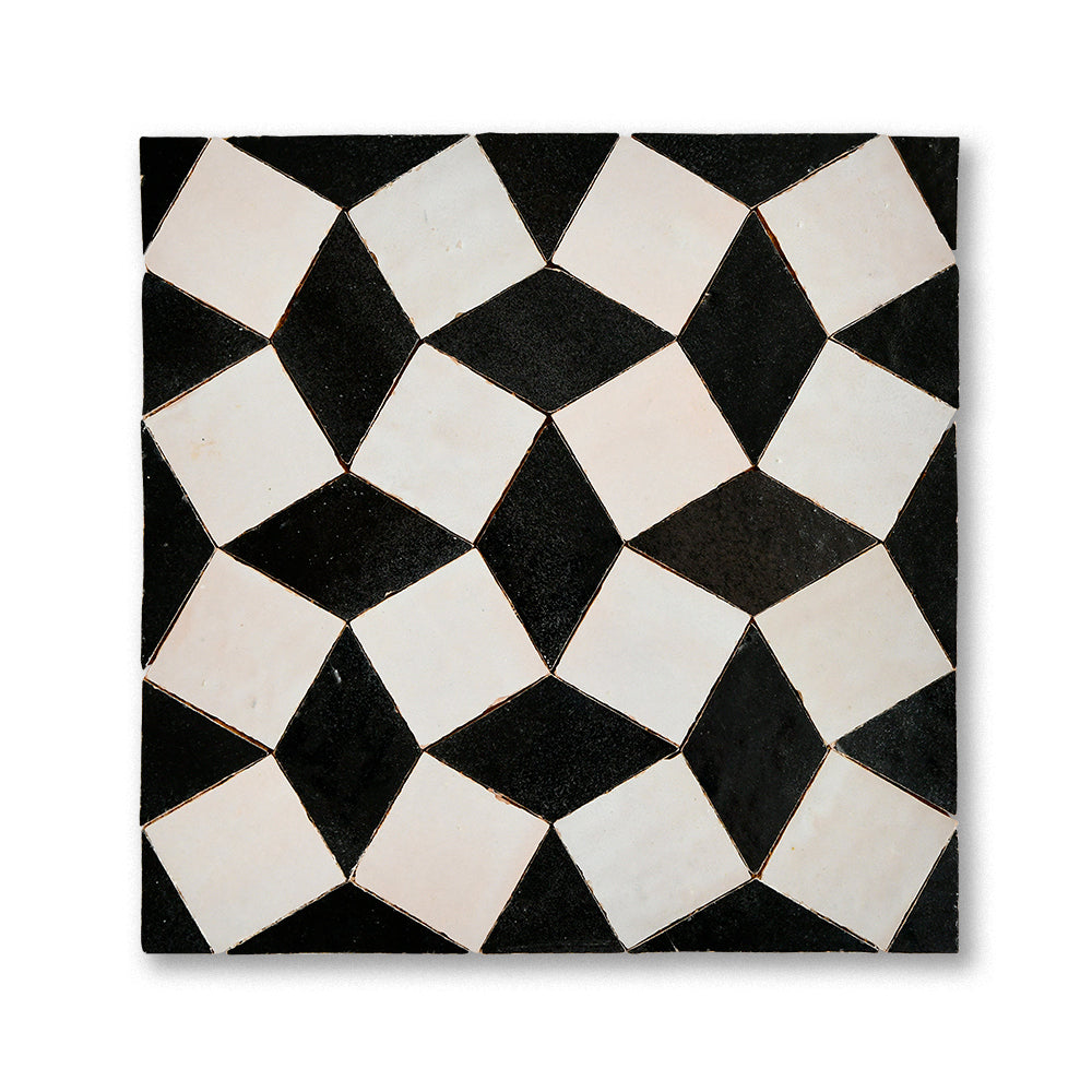 Pinwheel zellige mosaic in cream and gunmetal