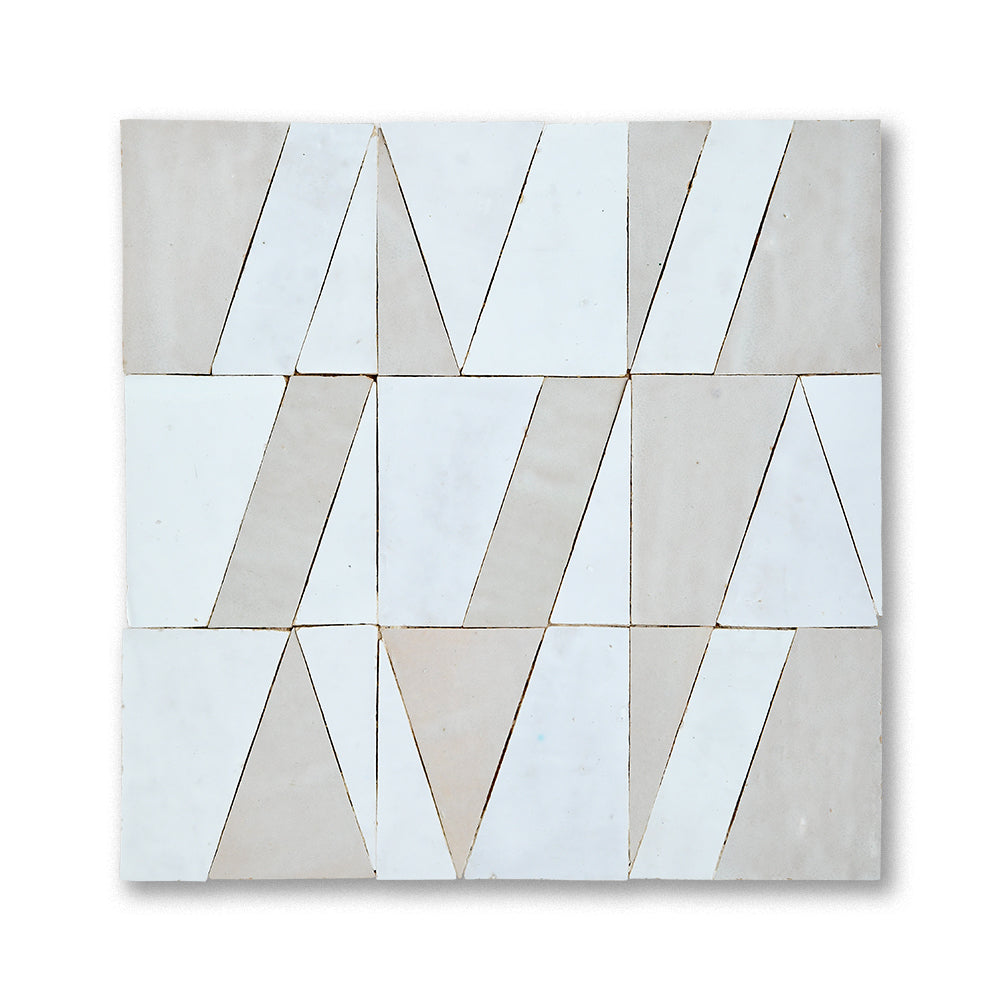Tasmim zellige mosaic tile in Blanc and Cream, handmade in Fez, Morocco