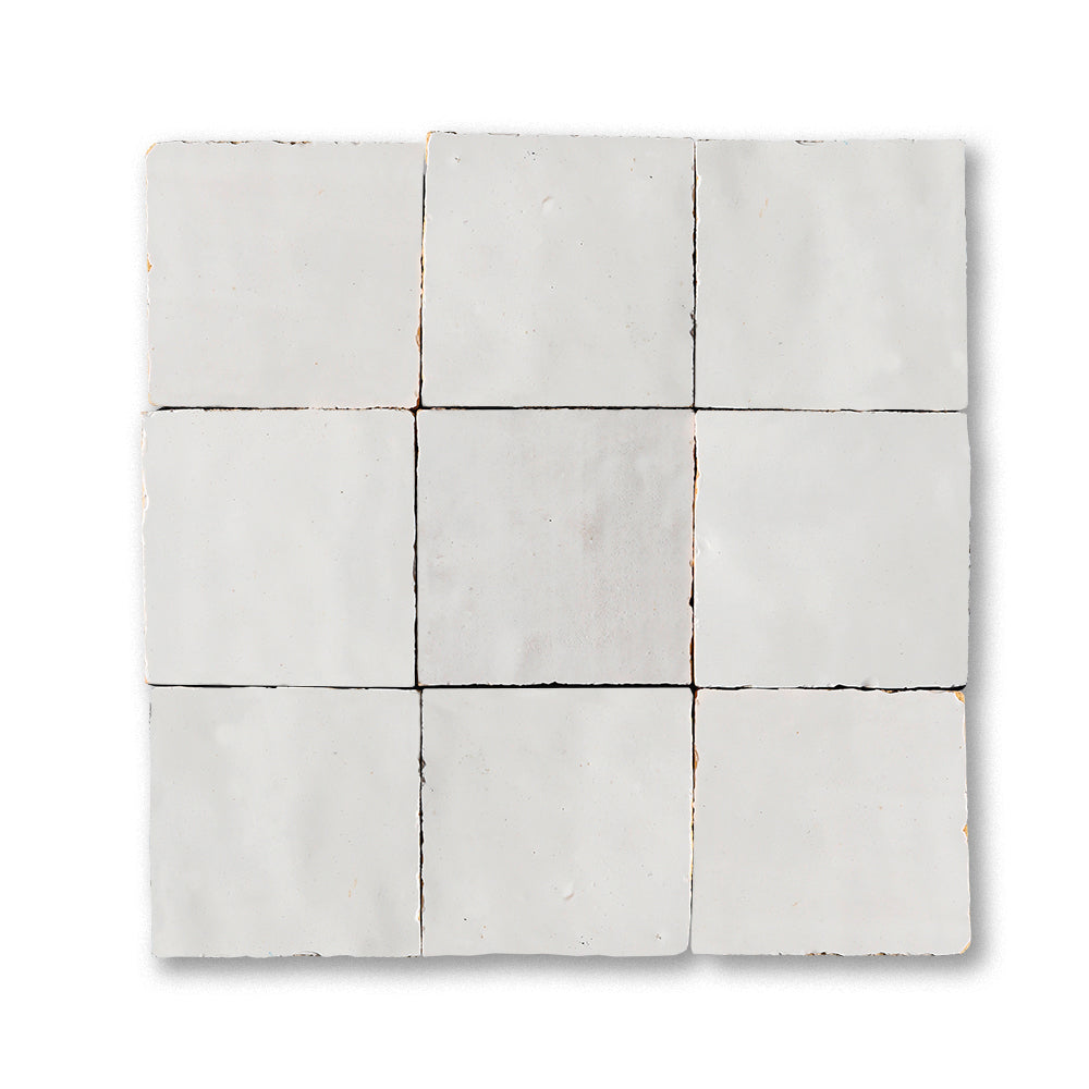 White 2x2 zellige tile with glossy handmade finish