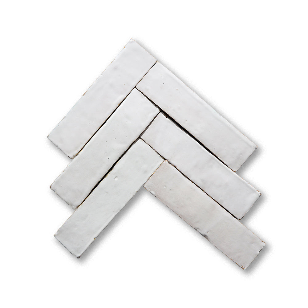White 2x8 Moroccan zellige subway tiles
