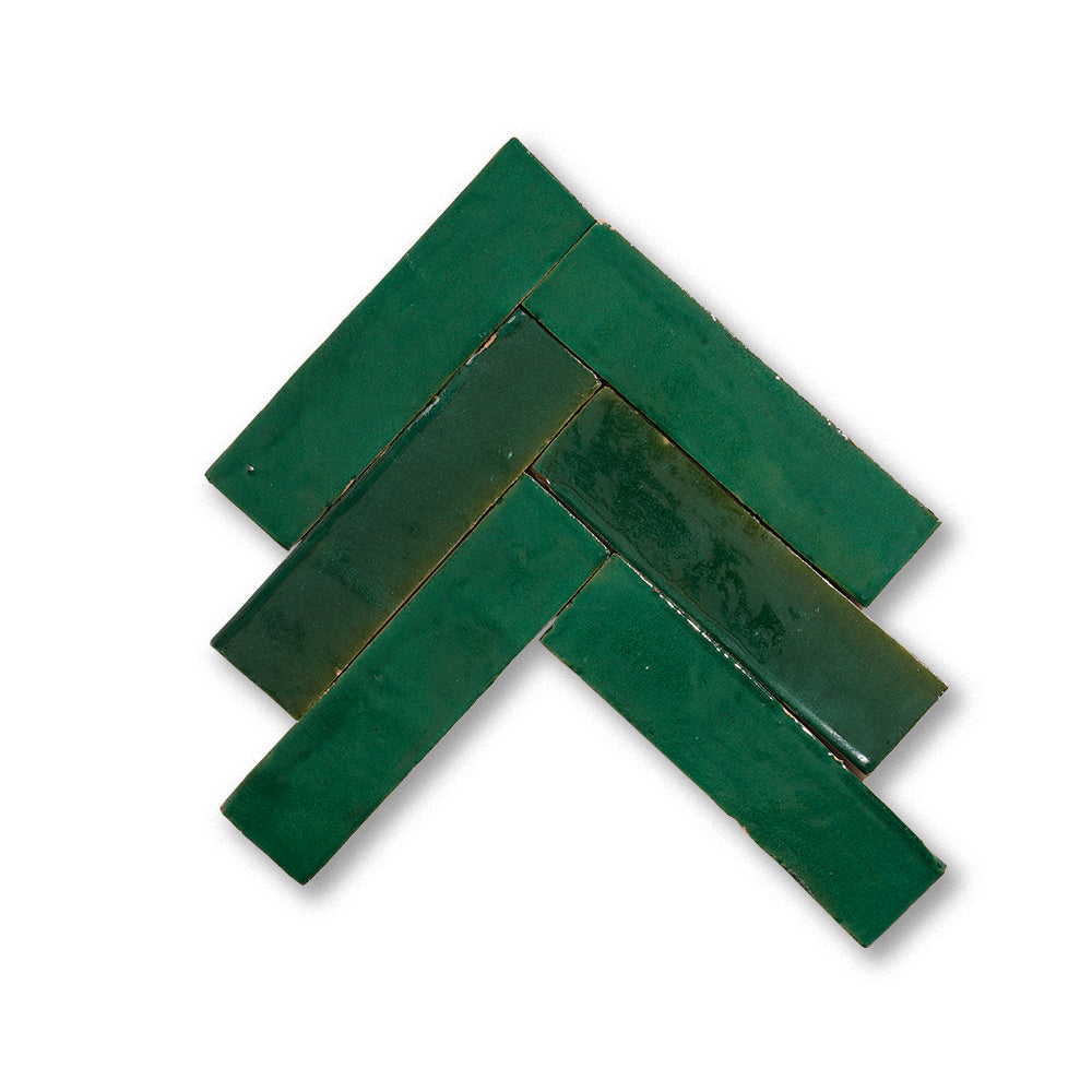 zellige tile 2x8 forest green