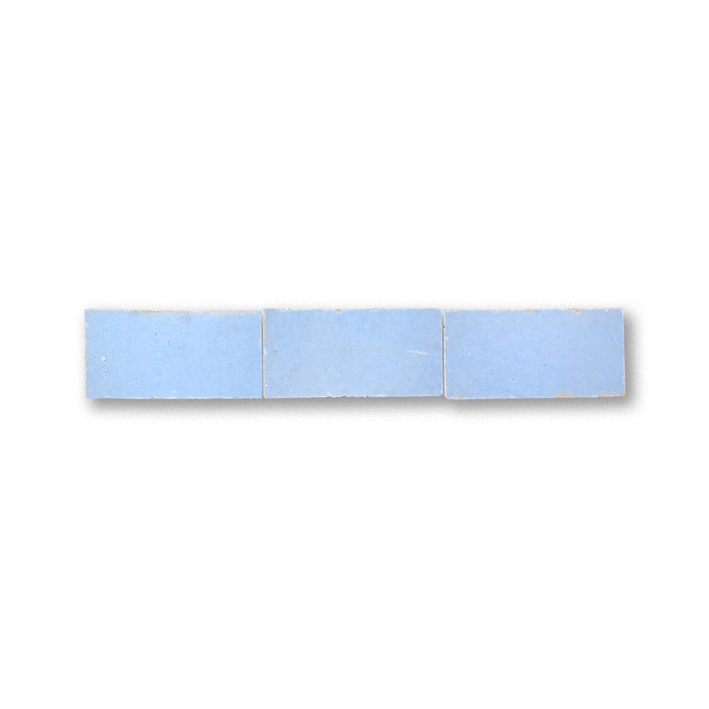 Three light blue tiles arranged horizontally on a white background
