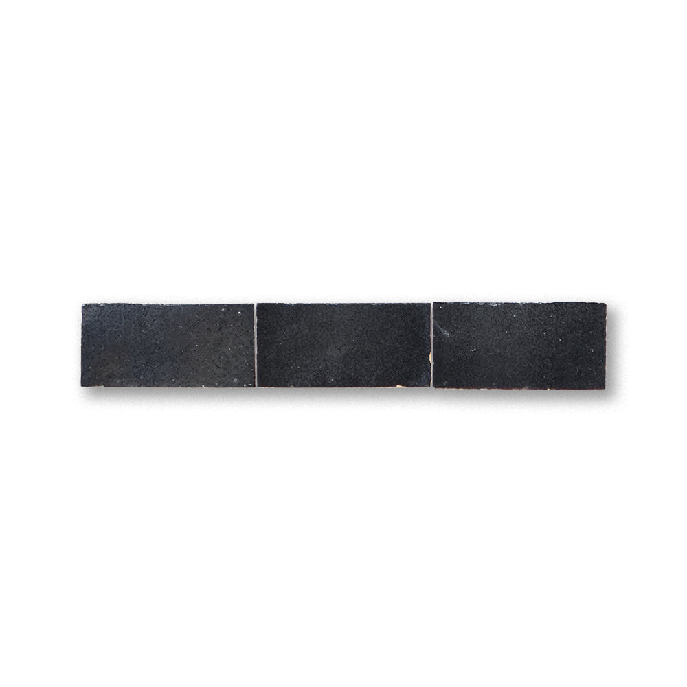Three black rectangular tiles arranged in a row on a white background