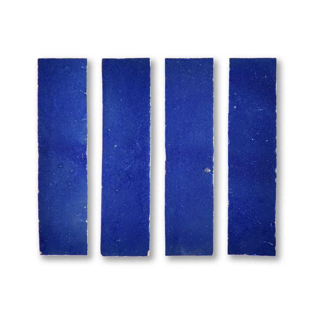 Four rectangular blue samples on a white background