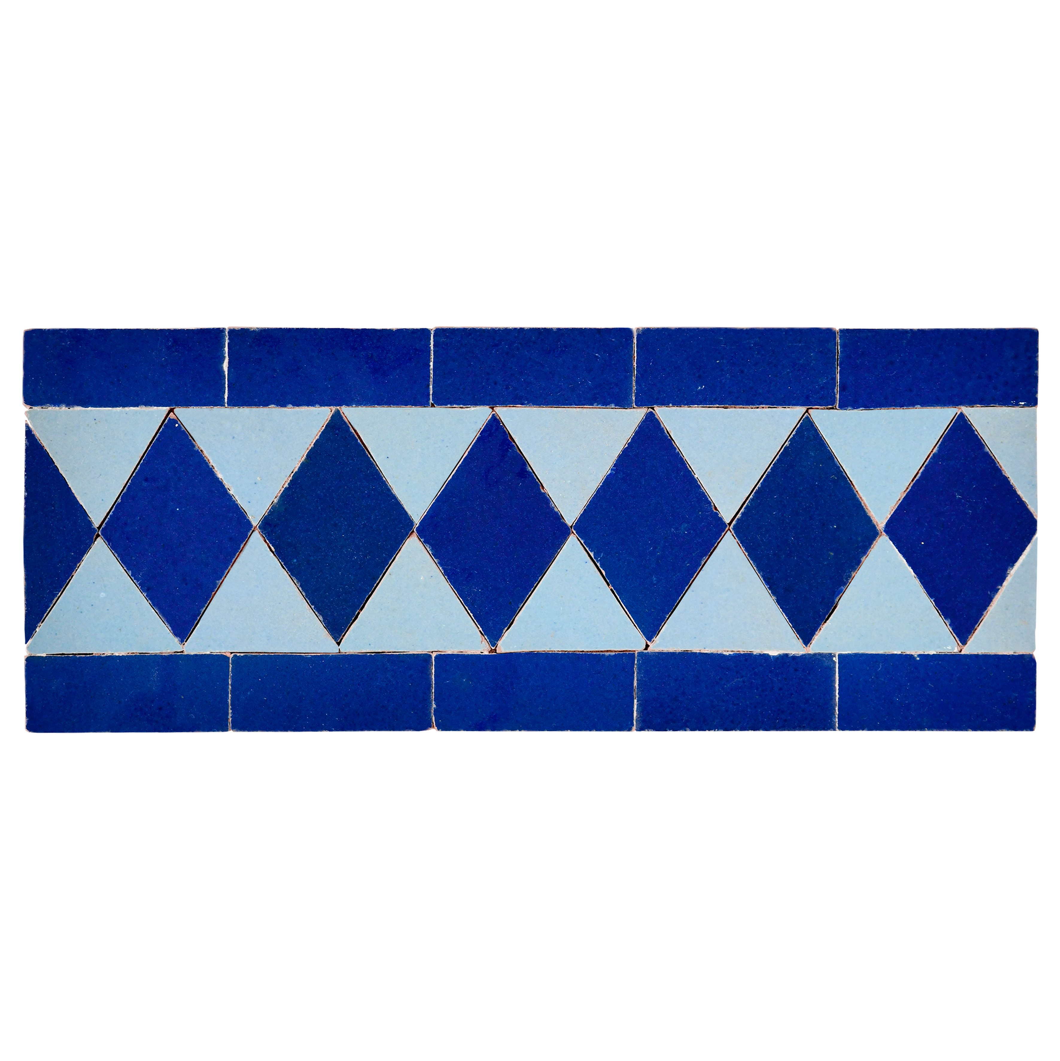 Tiled pattern with blue and light blue diamonds on a white background