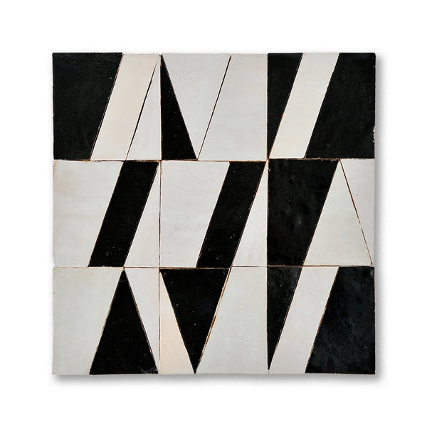 Tasmim zellige mosaic tile in Cream and Titanium, handmade in Fez, Morocco