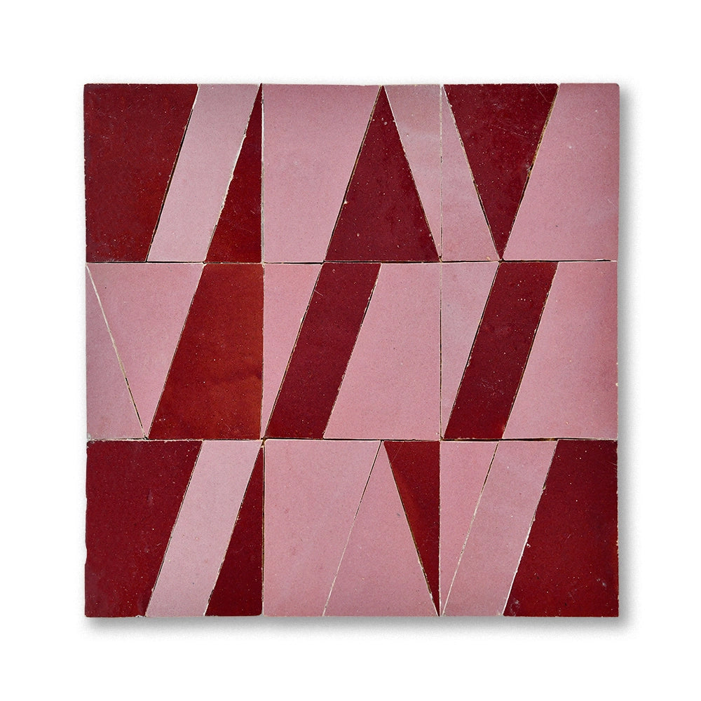Tasmim zellige mosaic tile in Los Feliz and Maroon, handmade in Fez, Morocco