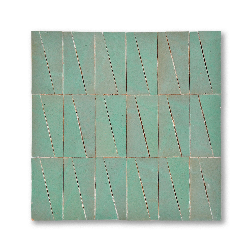 Trapezoid zellige mosaic tile in Atlas Sage, handmade in Fez, Morocco